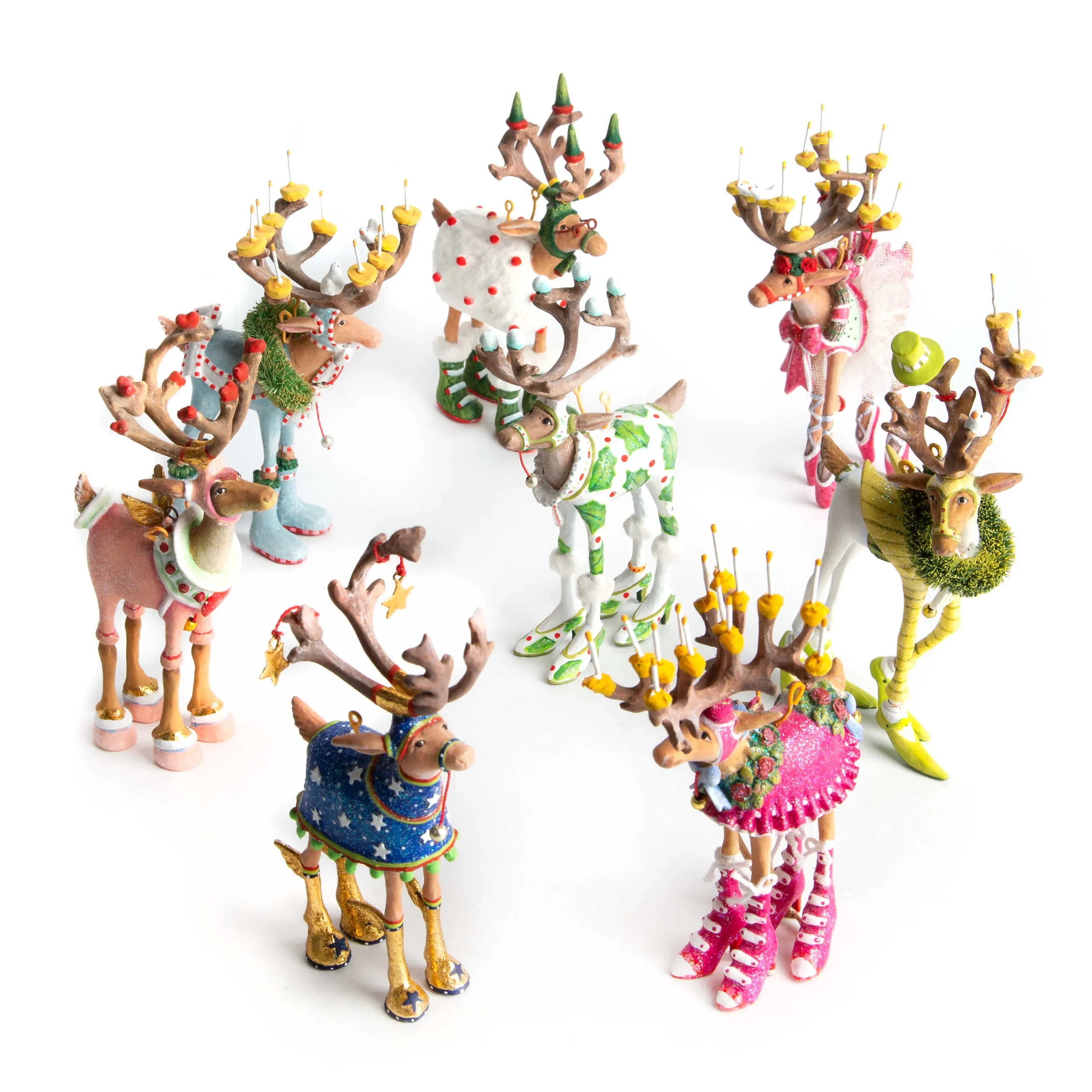 MacKenzie-Childs Holiday<Patience Brewster Dash Away Reindeer Mini Ornaments Set