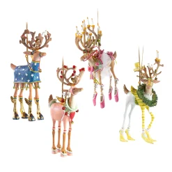 MacKenzie-Childs Holiday<Patience Brewster Dash Away Reindeer Ornament Set-B