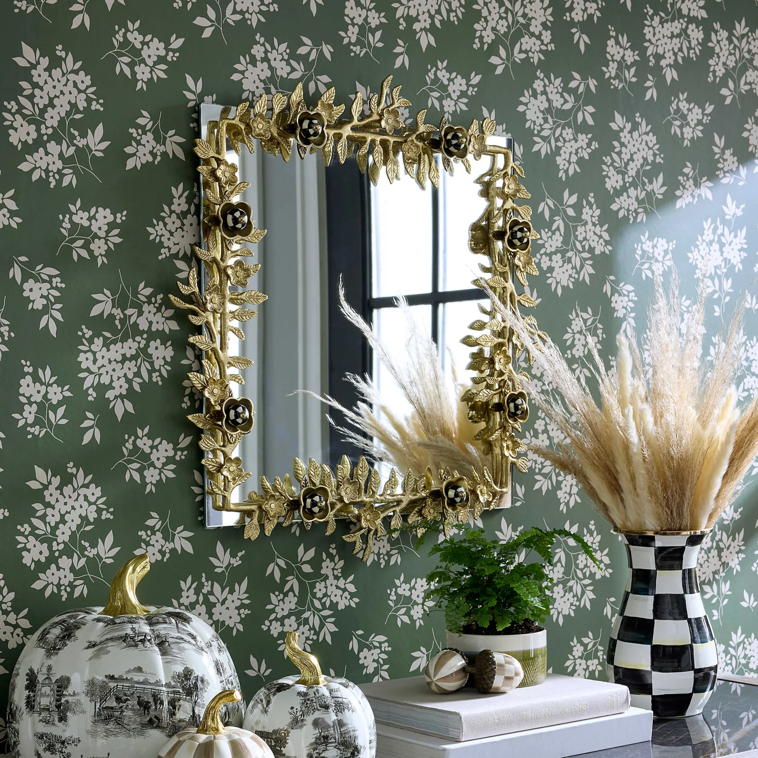 MacKenzie-Childs Room Accents<Petal Square Gold Wall Mirror