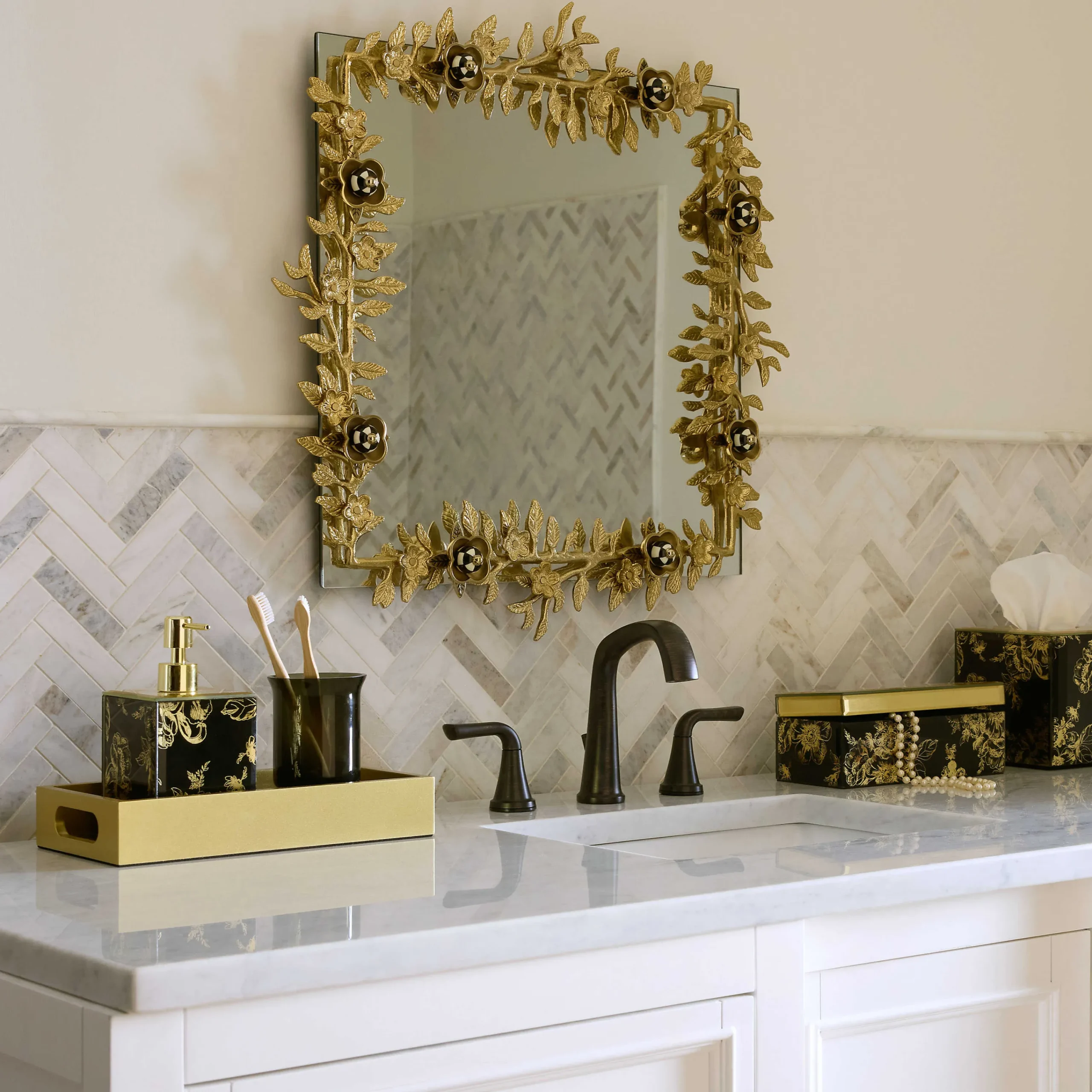 MacKenzie-Childs Room Accents<Petal Square Gold Wall Mirror