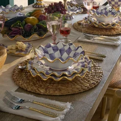 MacKenzie-Childs Dinnerware & Flatware<Plum Check Ceramic Fluted Breakfast Bowl