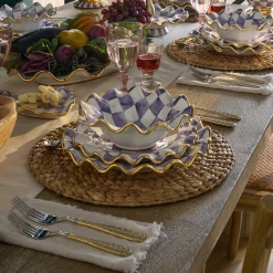 MacKenzie-Childs Fall Entertaining|Dinnerware & Flatware<Plum Check Ceramic Fluted Dessert Plate