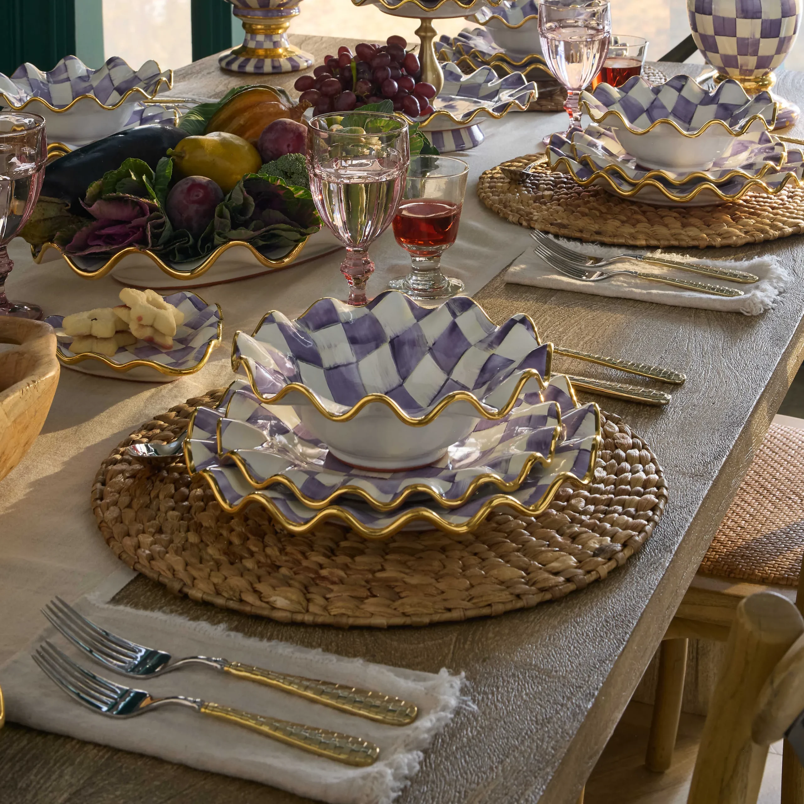 MacKenzie-Childs Fall Entertaining|Dinnerware & Flatware<Plum Check Ceramic Fluted Dinner Plate