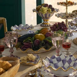 MacKenzie-Childs Fall Entertaining|Serveware<Plum Check Ceramic Serving Platter