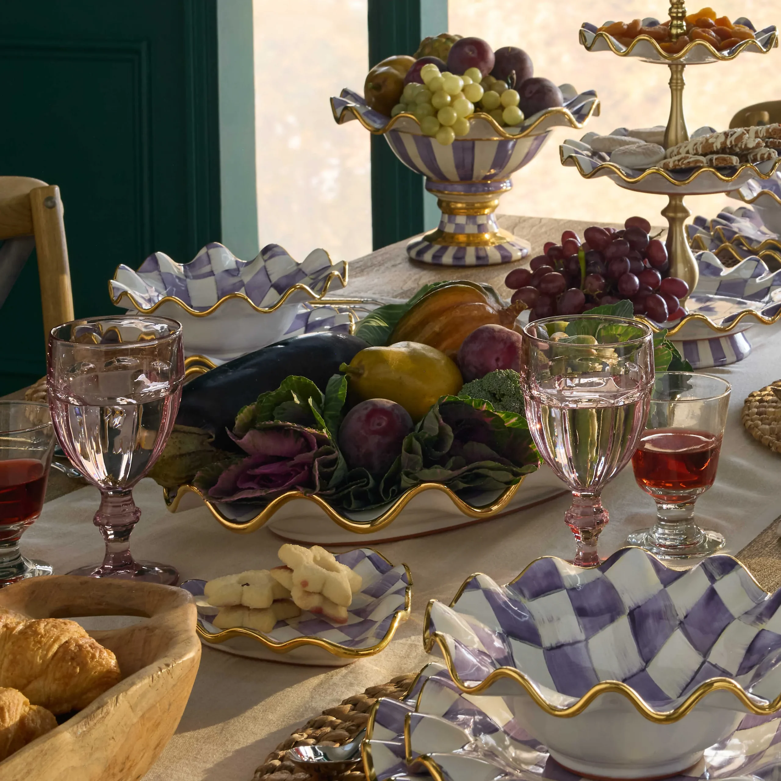 MacKenzie-Childs Fall Entertaining|Serveware<Plum Check Ceramic Serving Platter