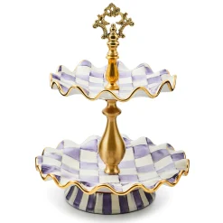 MacKenzie-Childs Fall Entertaining|Serveware<Plum Check Ceramic Two Tier Sweet Stand
