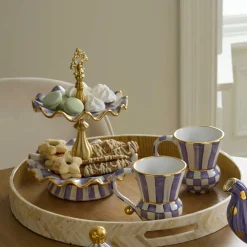 MacKenzie-Childs Fall Entertaining|Serveware<Plum Check Ceramic Two Tier Sweet Stand