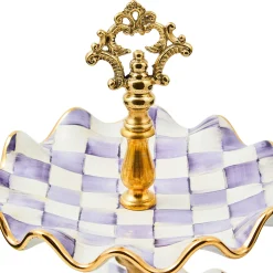 MacKenzie-Childs Fall Entertaining|Serveware<Plum Check Ceramic Two Tier Sweet Stand