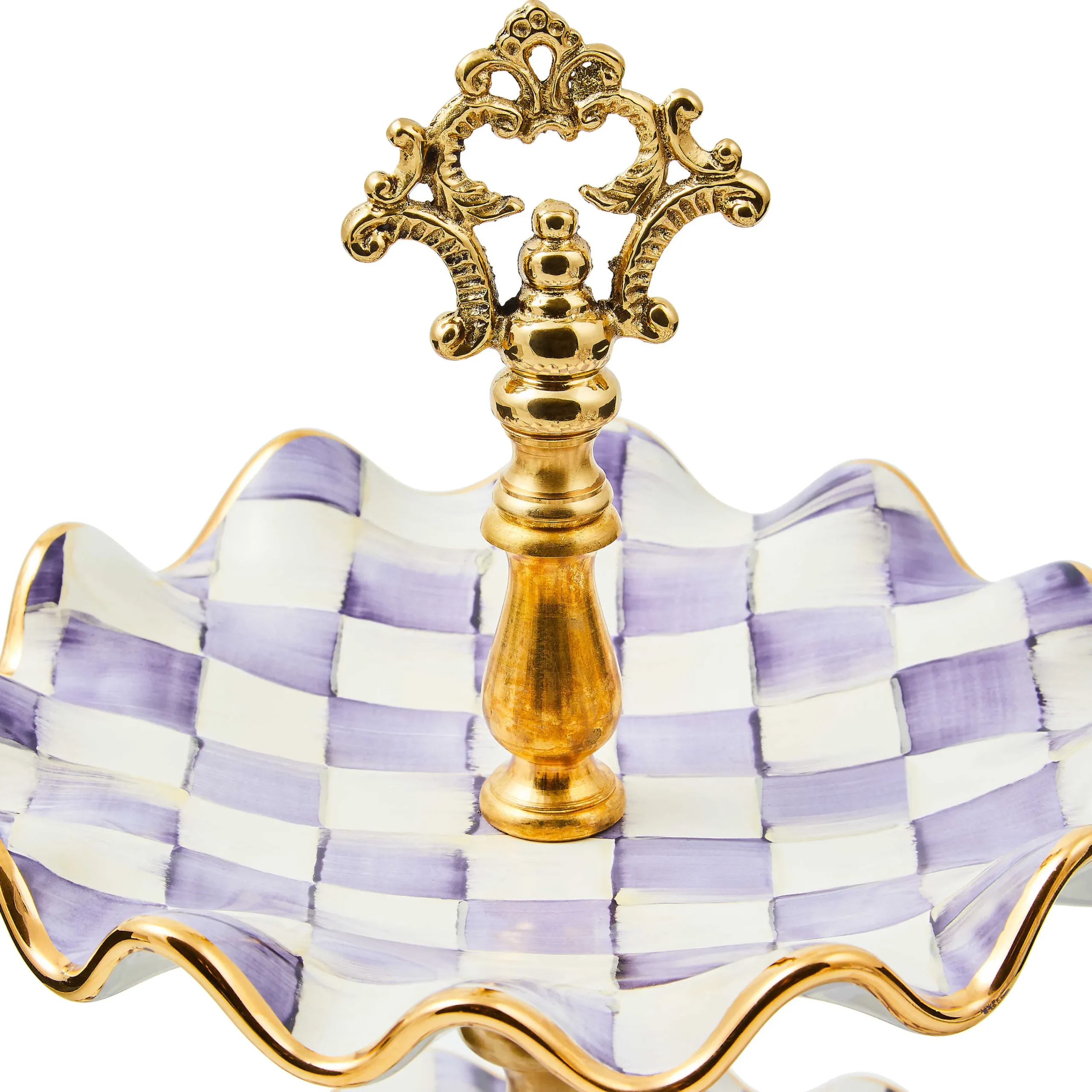 MacKenzie-Childs Fall Entertaining|Serveware<Plum Check Ceramic Two Tier Sweet Stand