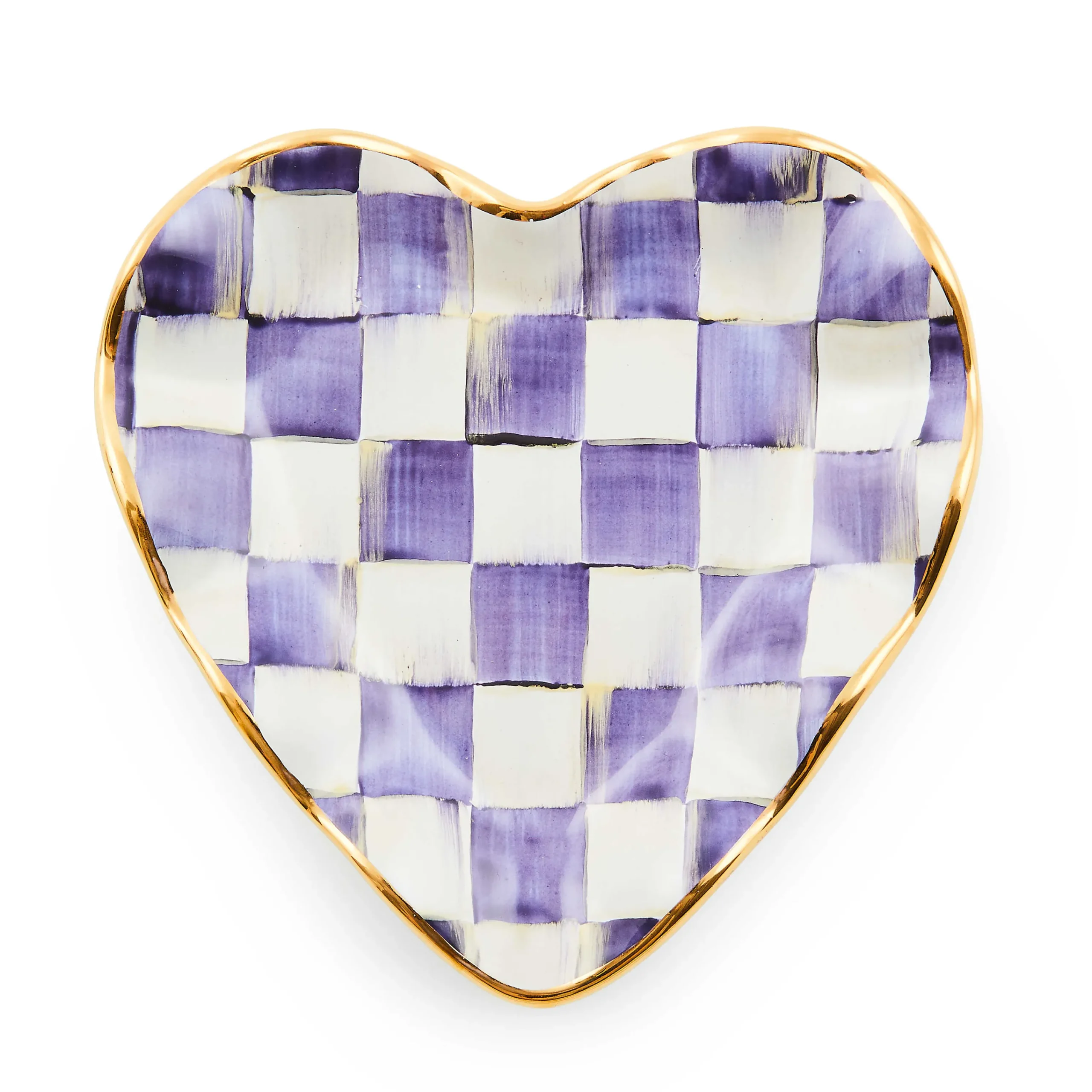 MacKenzie-Childs Room Accents|Serveware<Plum Check Fluted Ceramic Heart Plate