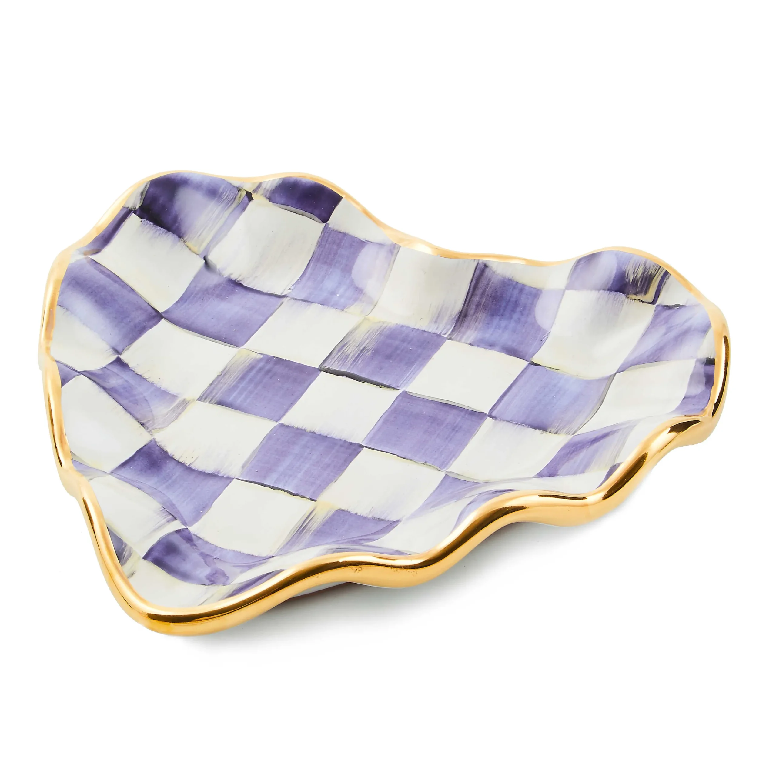 MacKenzie-Childs Room Accents|Serveware<Plum Check Fluted Ceramic Heart Plate