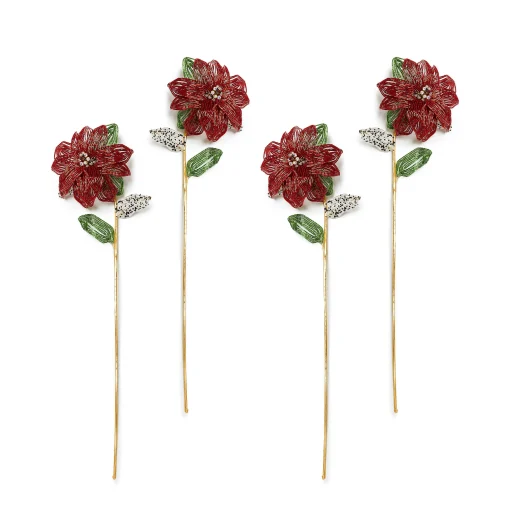 MacKenzie-Childs Holiday|Greenery & Florals<Poinsettia Beaded Stems, Set of 4