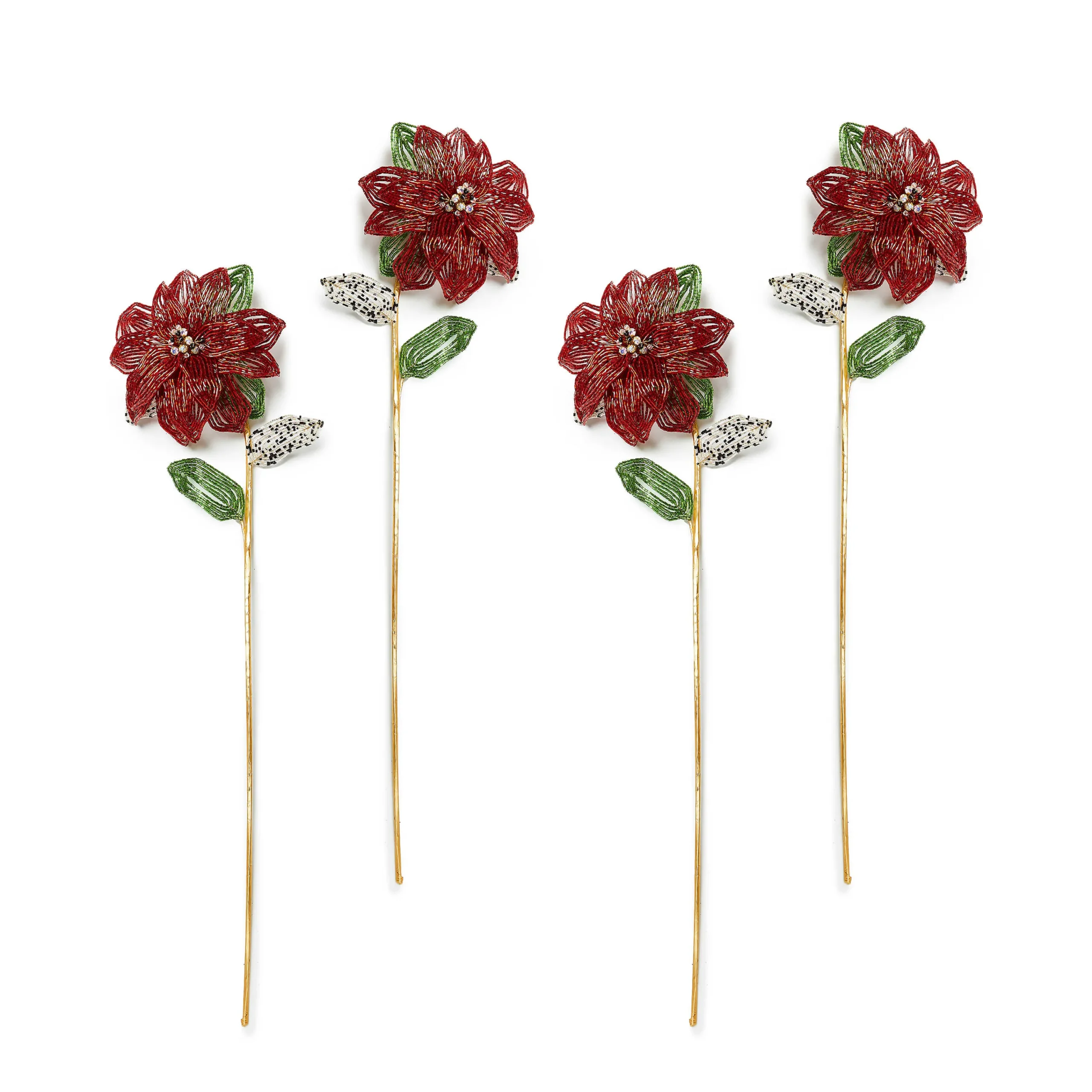 MacKenzie-Childs Holiday|Greenery & Florals<Poinsettia Beaded Stems, Set of 4