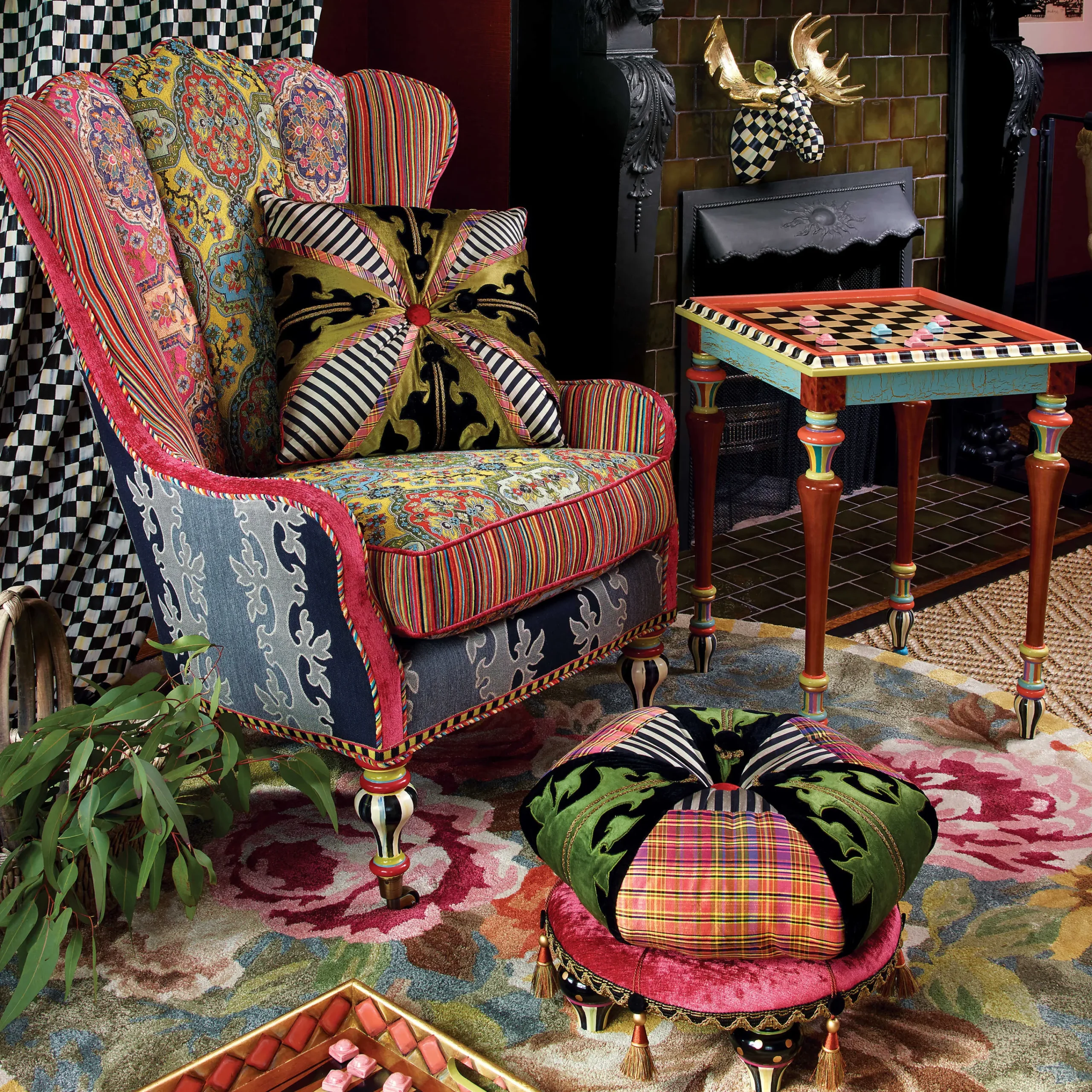 MacKenzie-Childs Living Room<Portobello Road Footstool