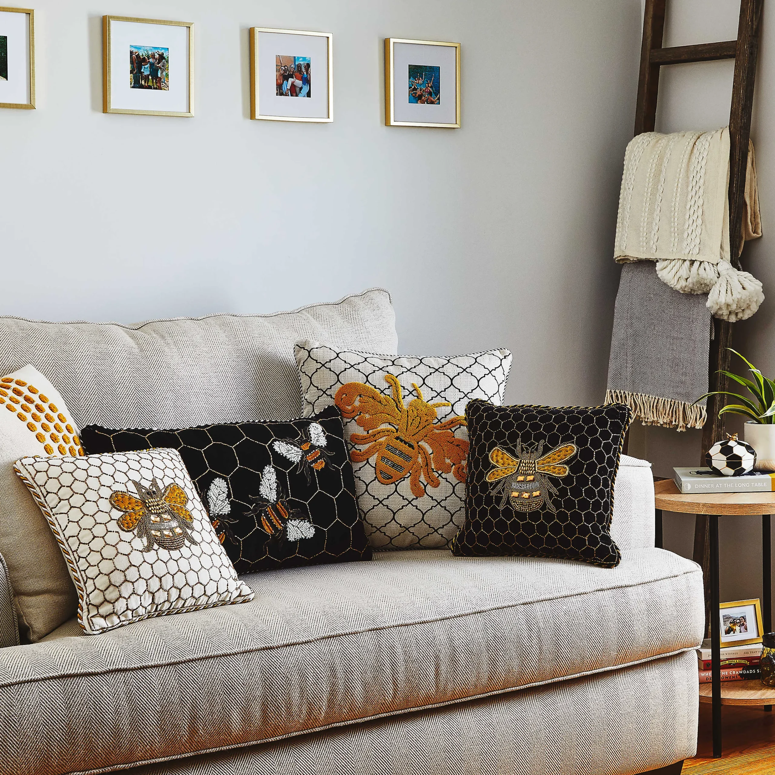 MacKenzie-Childs Spring|Pillows, Throws, & Cushions<Queen Bee Ivory Throw Pillow