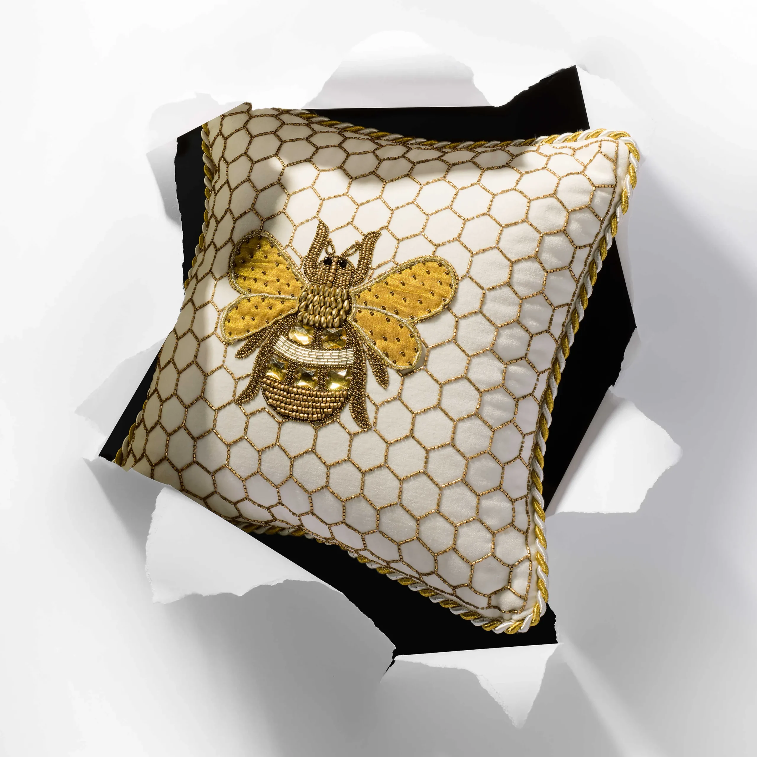 MacKenzie-Childs Spring|Pillows, Throws, & Cushions<Queen Bee Ivory Throw Pillow