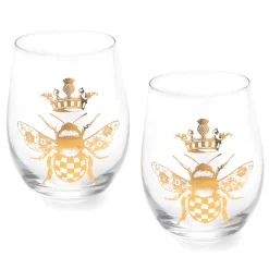 MacKenzie-Childs Drinkware|Bar Entertaining<Queen Bee Stemless Wine Glasses, Set of 4