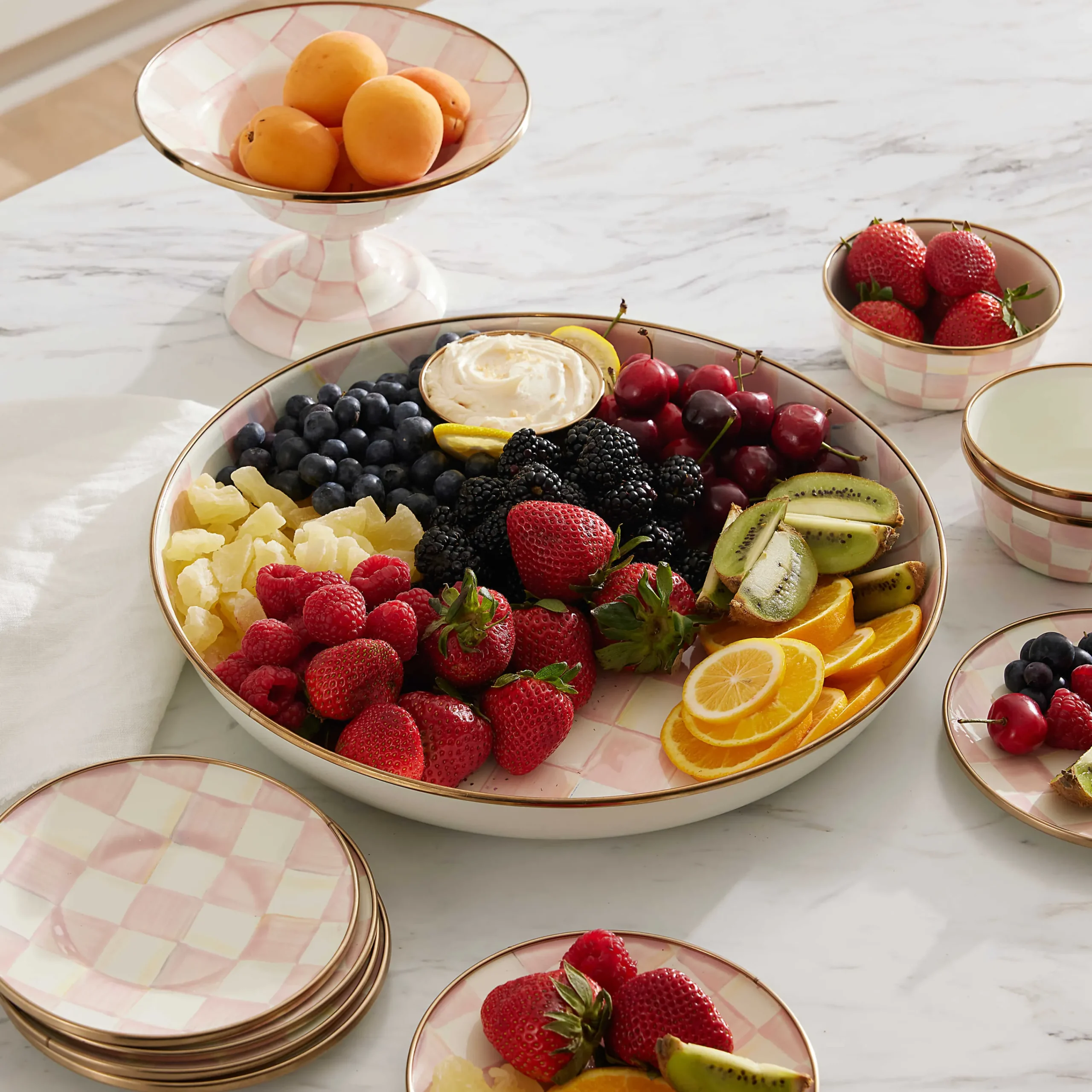 MacKenzie-Childs Fall Entertaining|Serveware<Rosy Check Abundant Bowl