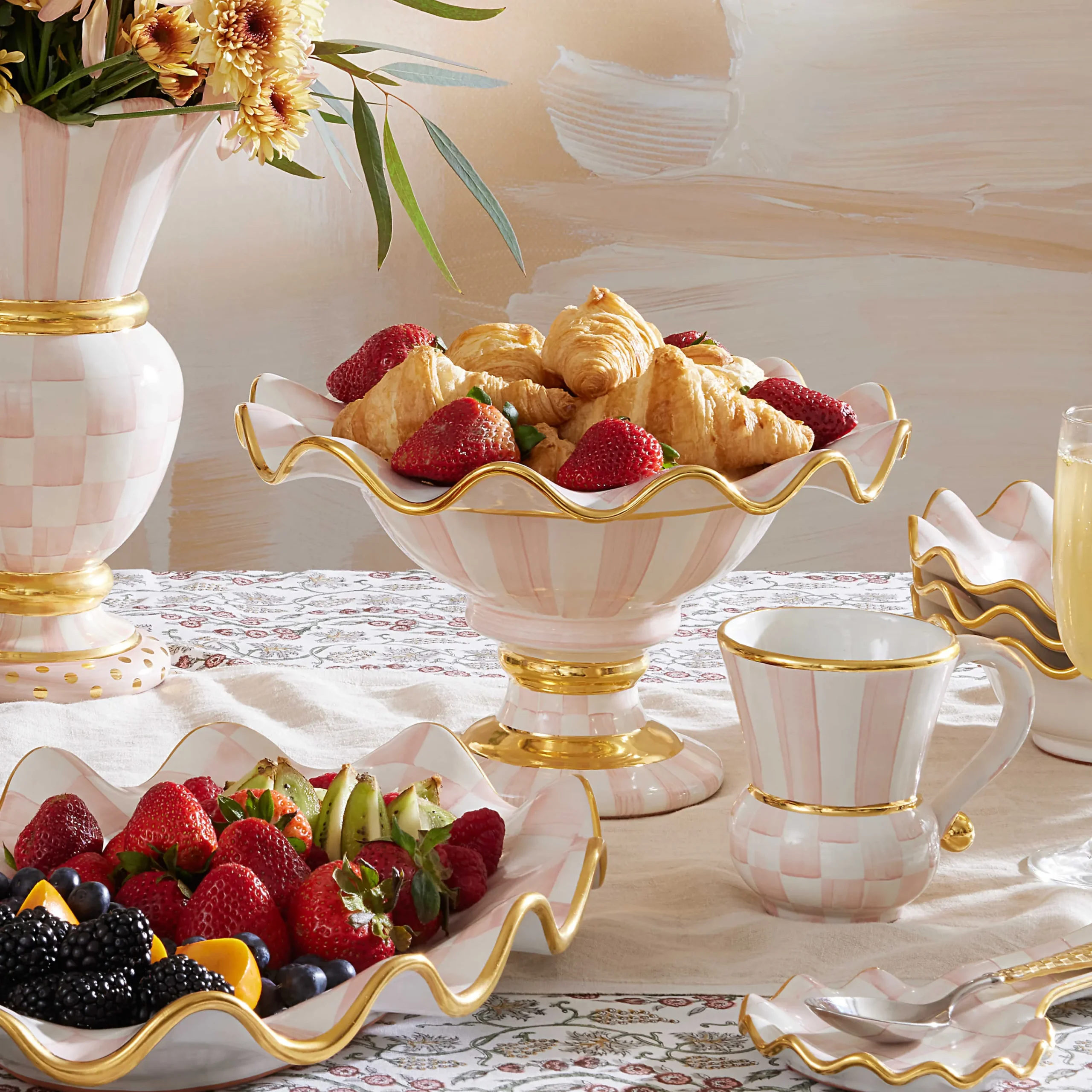MacKenzie-Childs Fall Entertaining|Serveware<Rosy Check Ceramic Compote