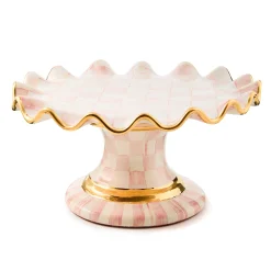 MacKenzie-Childs Fall Entertaining|Serveware<Rosy Check Ceramic Fluted Cake Stand