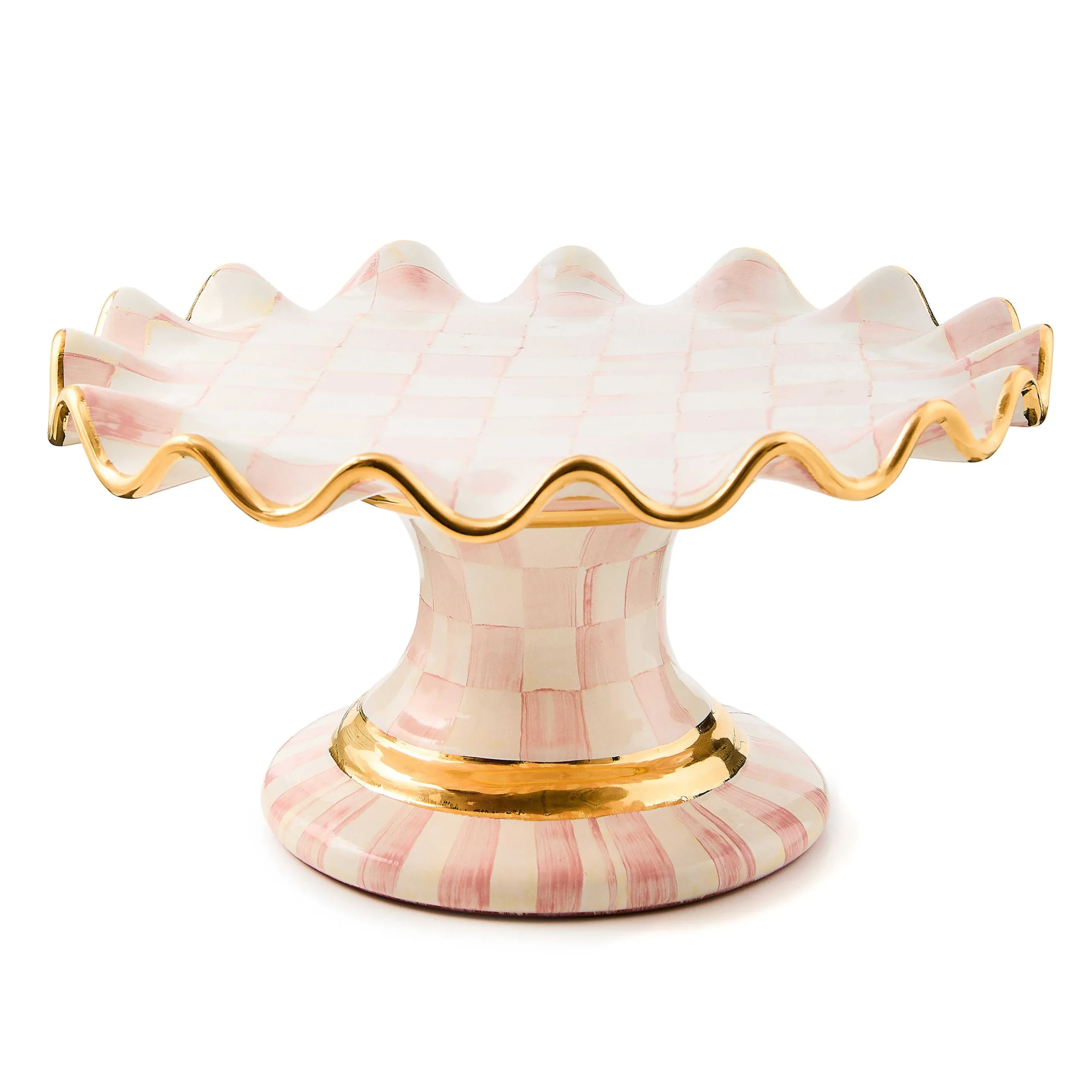 MacKenzie-Childs Fall Entertaining|Serveware<Rosy Check Ceramic Fluted Cake Stand