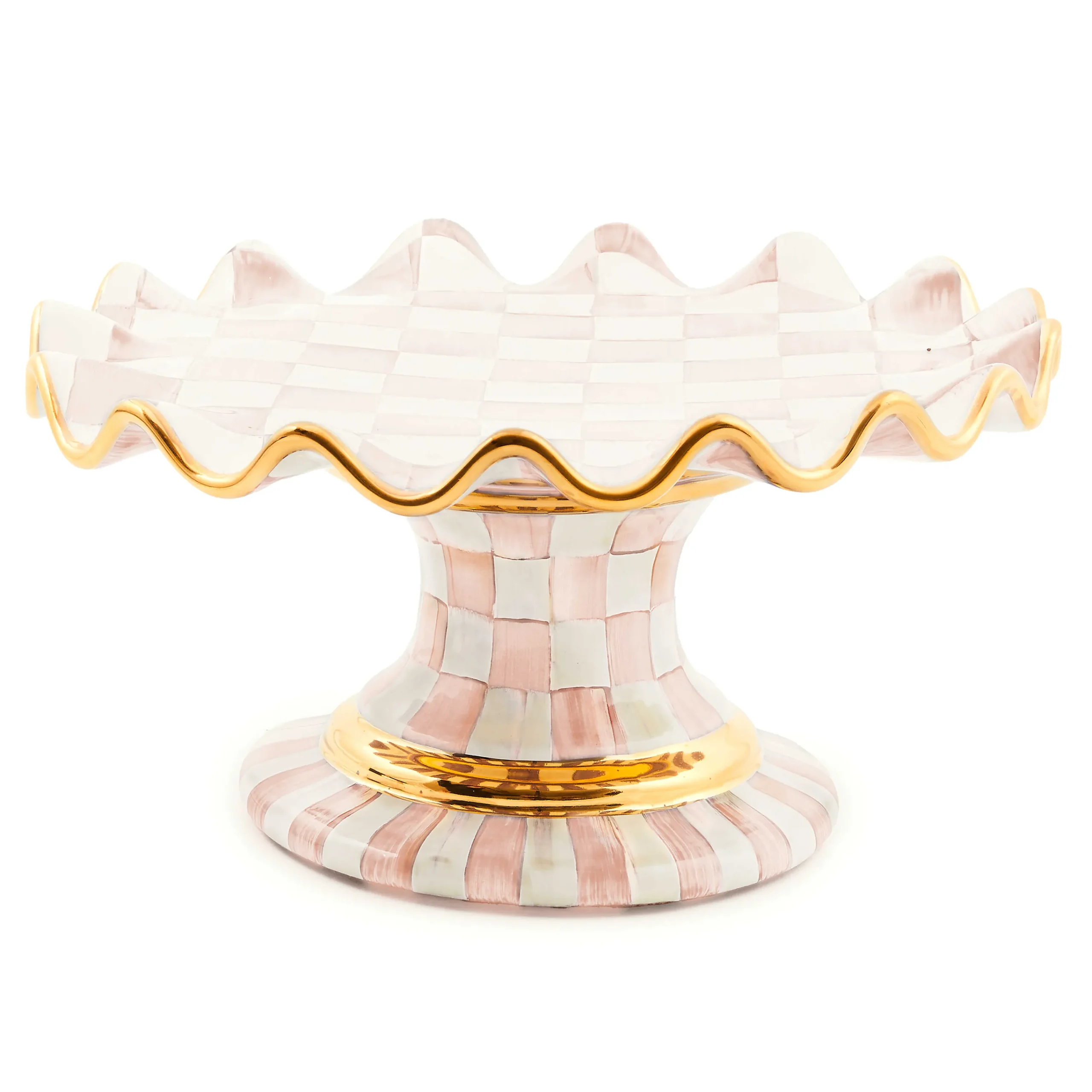 MacKenzie-Childs Fall Entertaining|Serveware<Rosy Check Ceramic Fluted Cake Stand