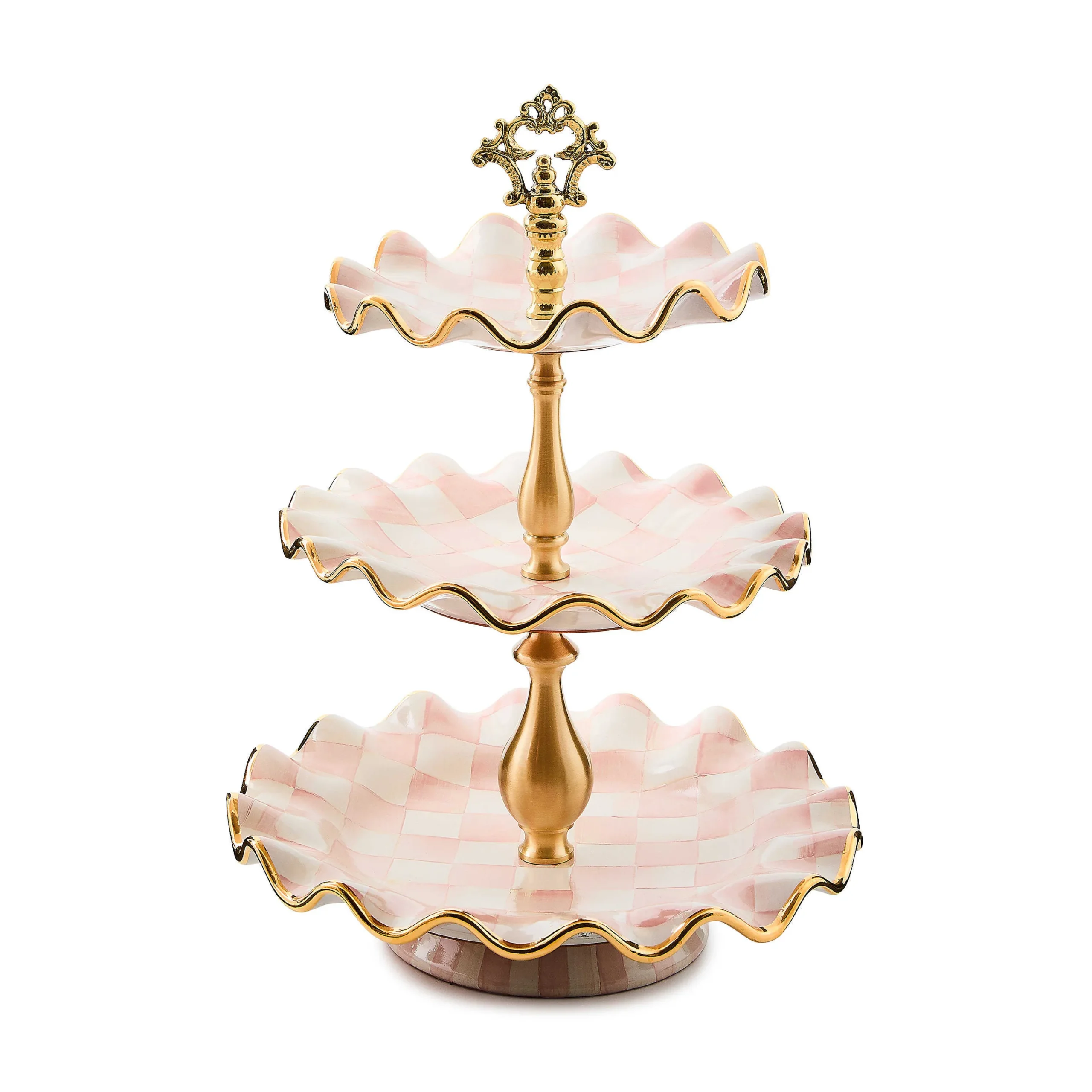 MacKenzie-Childs Fall Entertaining|Serveware<Rosy Check Ceramic Three Tier Sweet Stand