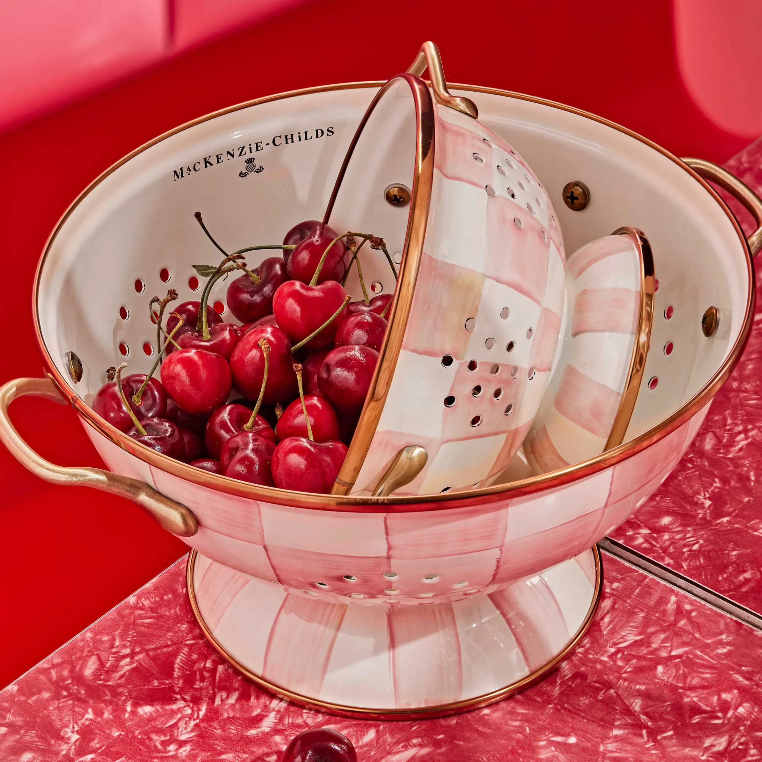 MacKenzie-Childs Spring|Kitchen Utensils & Tools<Rosy Check Large Colander