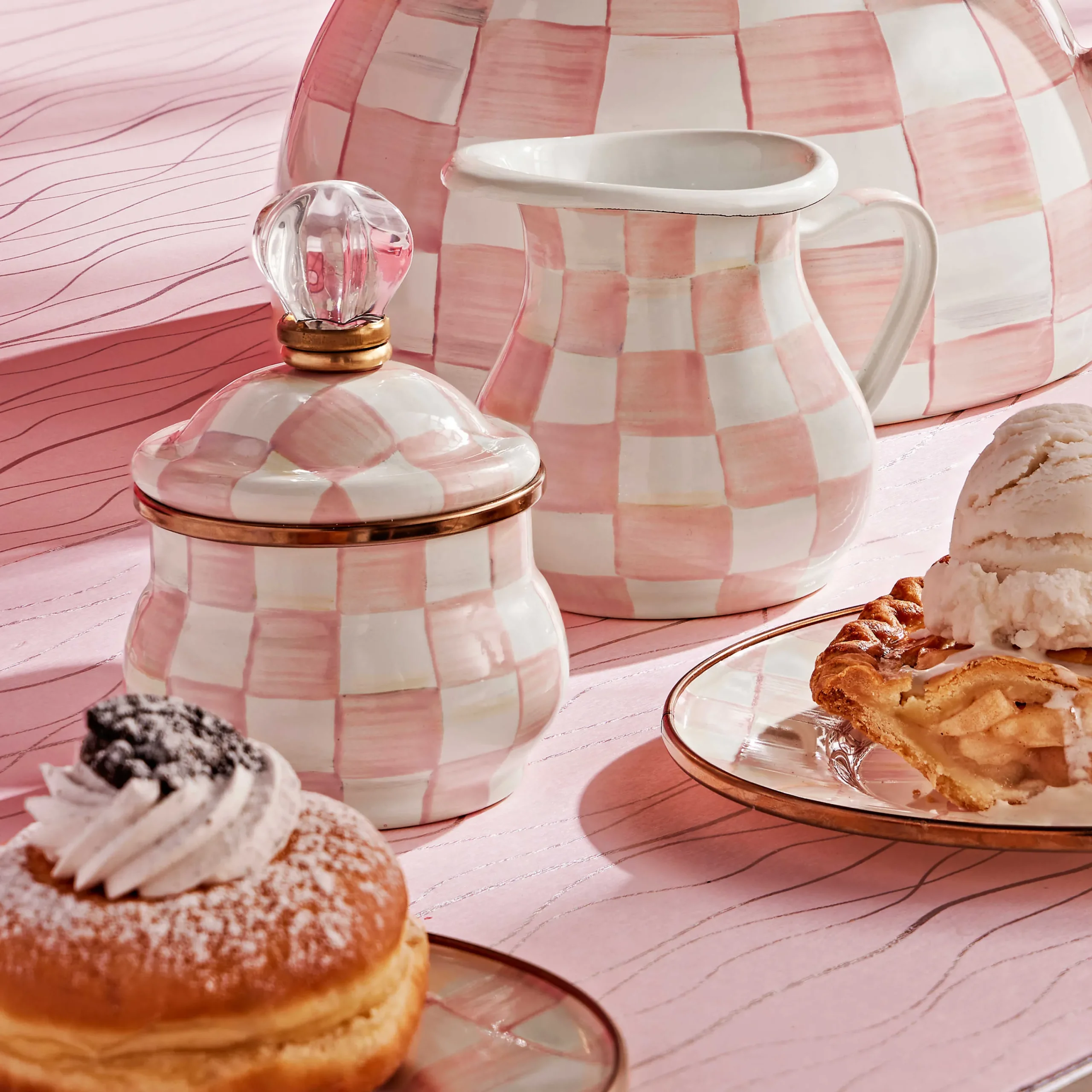 MacKenzie-Childs Easter|Spring<Rosy Check Lidded Sugar Bowl