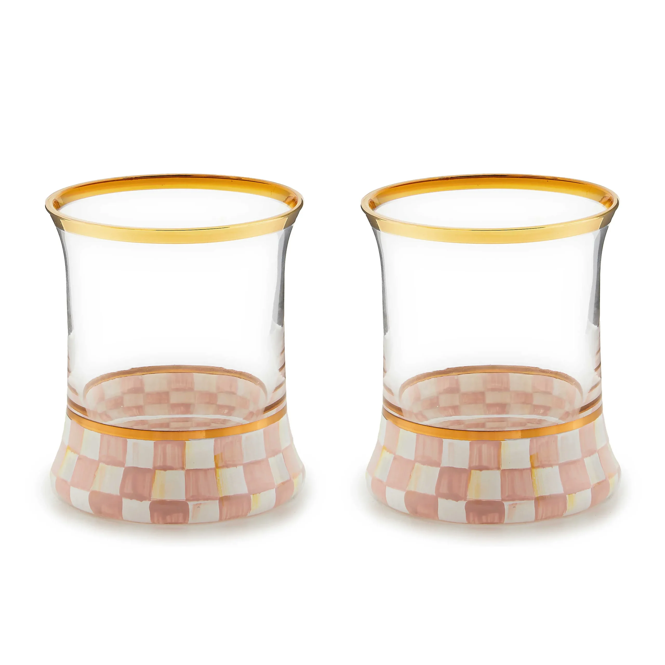 MacKenzie-Childs Spring|Drinkware<Rosy Check Tumbler Glass, Set of 2