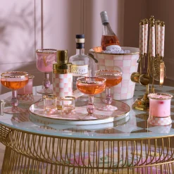 MacKenzie-Childs Spring|Drinkware<Rosy Check Tumbler Glass, Set of 2