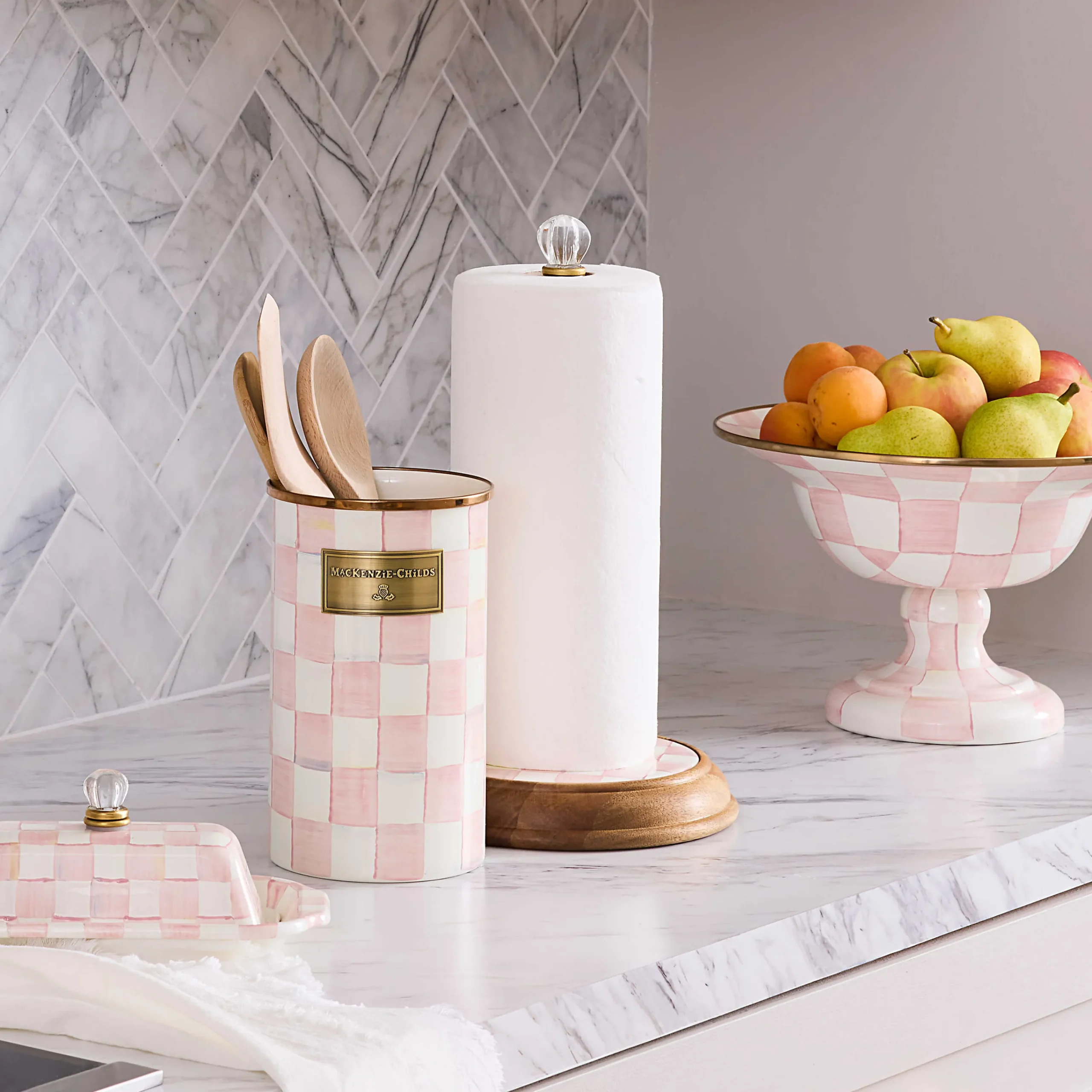 MacKenzie-Childs Kitchen Storage & Organization<Rosy Check Wood Paper Towel Holder