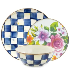 MacKenzie-Childs Kitchen & Dining Sets|Dinnerware & Flatware<Royal Check  Flower Market White Mix - 3-Piece Place Setting