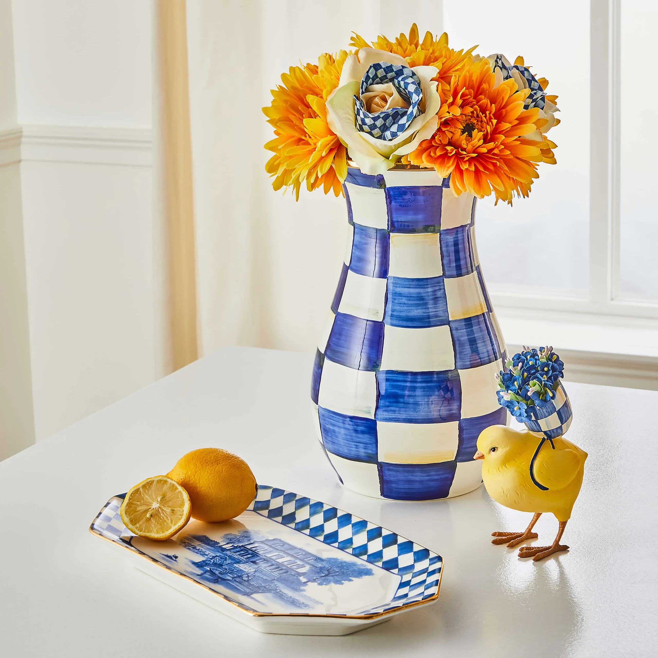 MacKenzie-Childs Spring|Greenery & Florals<Royal Check Tall Vase  Bouquet Set