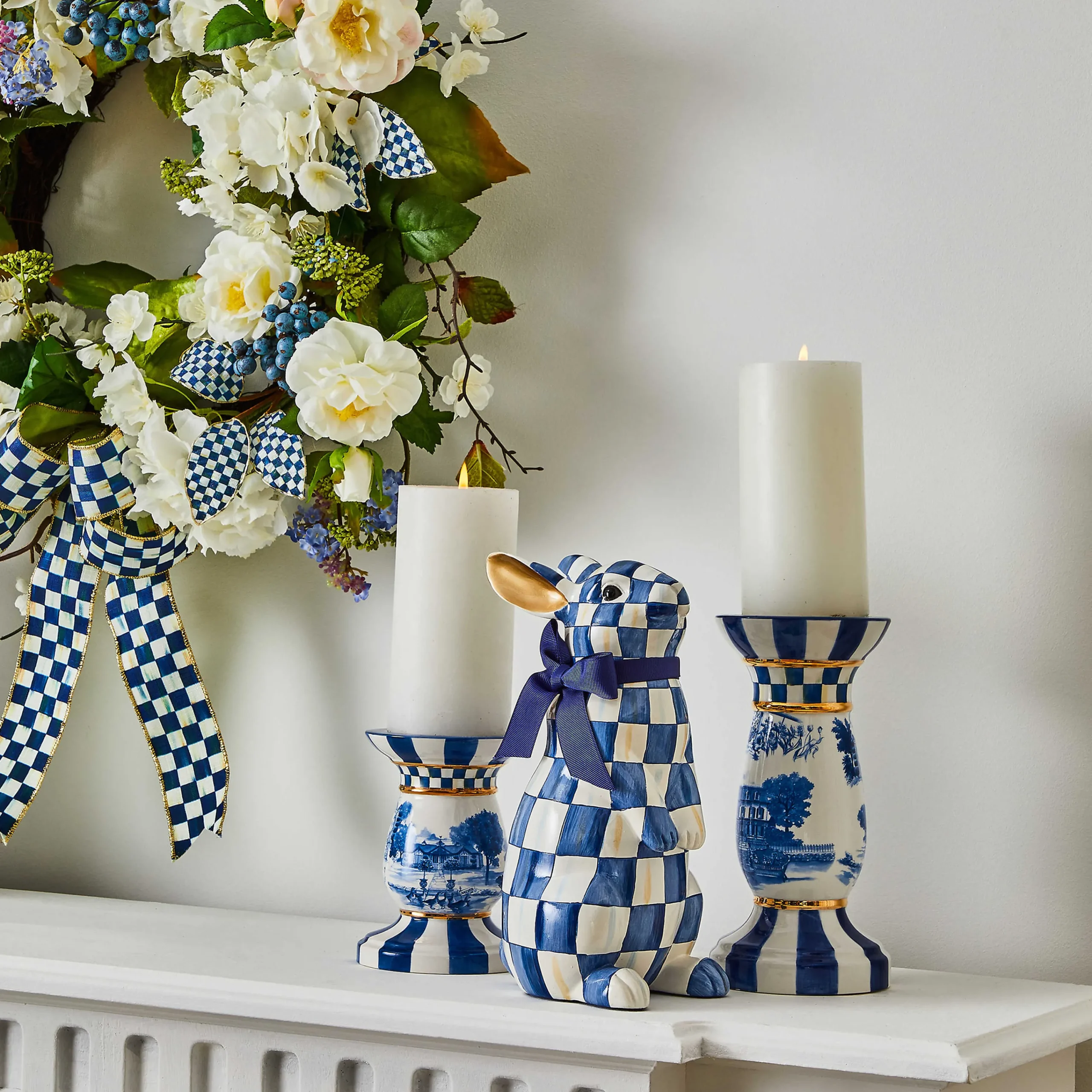 MacKenzie-Childs Room Accents|Table Accessories<Royal Toile Short Pillar Candle Holder