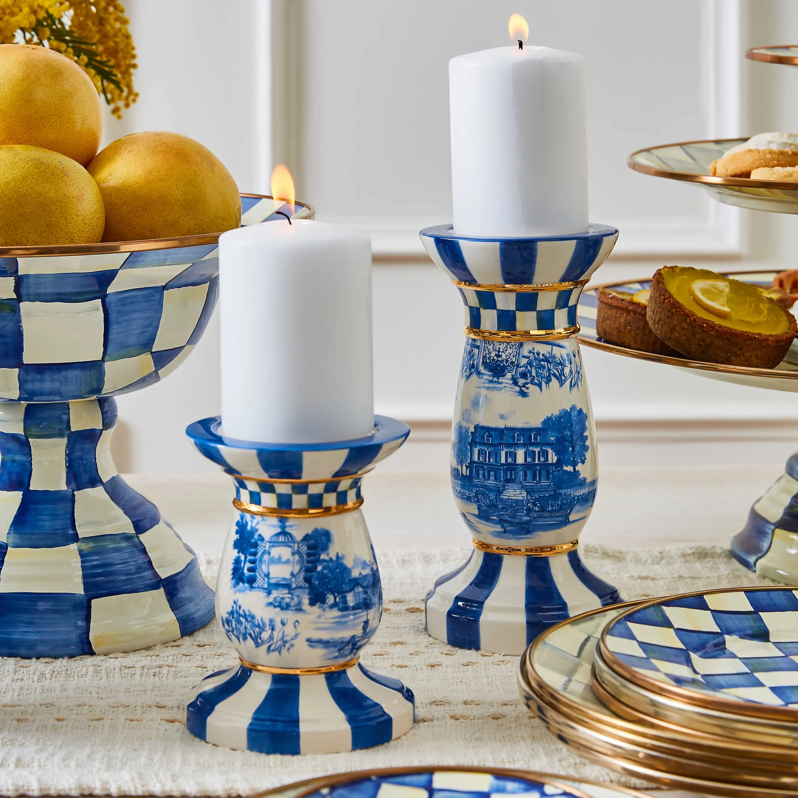 MacKenzie-Childs Room Accents|Table Accessories<Royal Toile Short Pillar Candle Holder