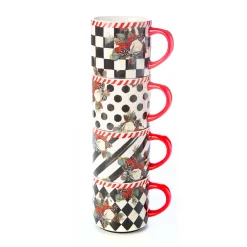 MacKenzie-Childs Holiday|Drinkware<Scottish Bouquet Stacking Mugs - Set of 4
