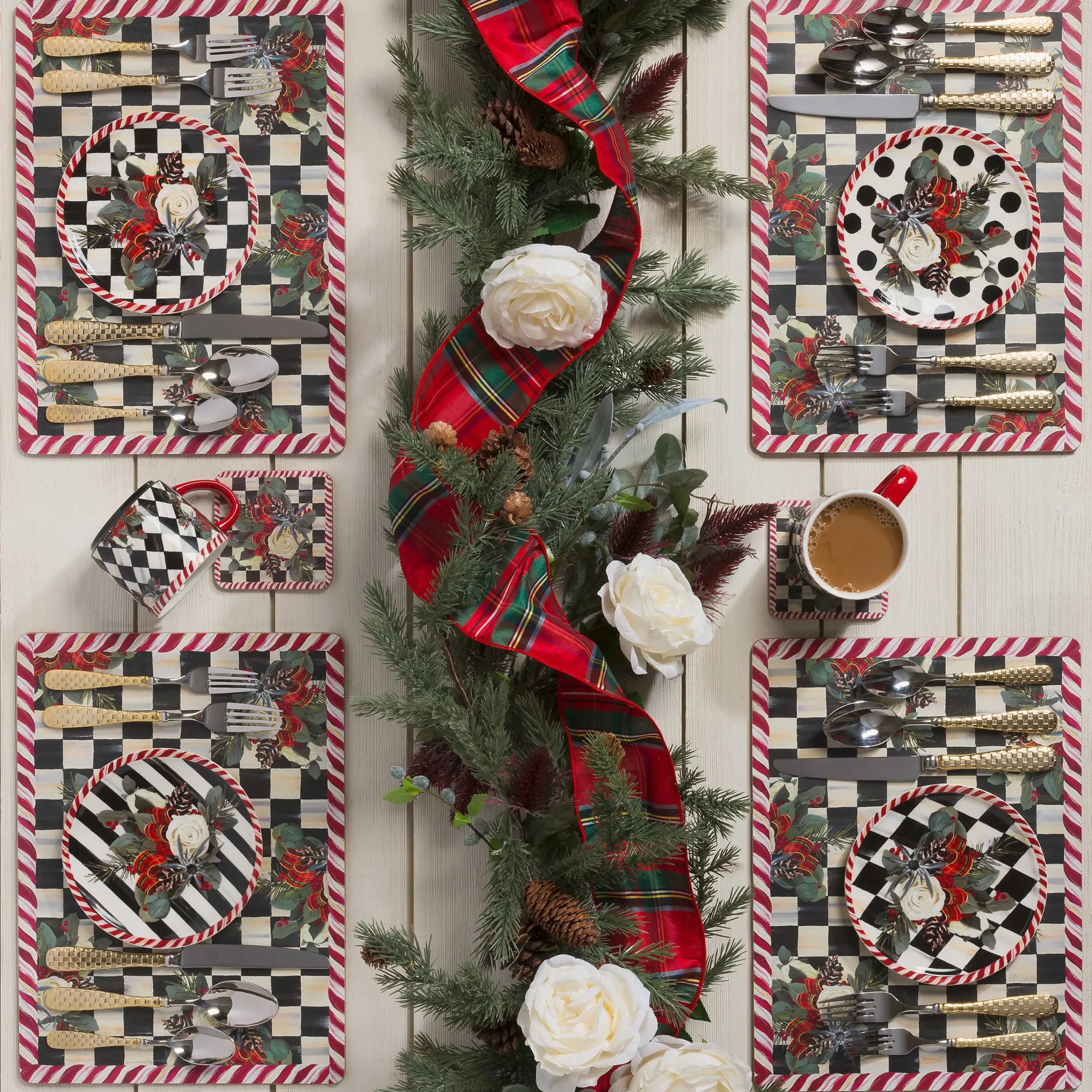 MacKenzie-Childs Holiday|Drinkware<Scottish Bouquet Stacking Mugs - Set of 4
