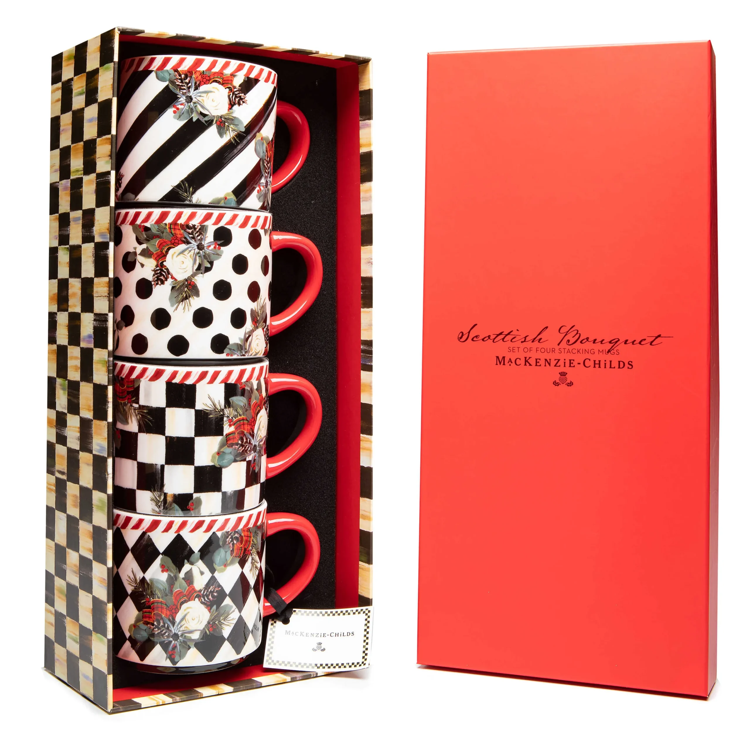 MacKenzie-Childs Holiday|Drinkware<Scottish Bouquet Stacking Mugs - Set of 4