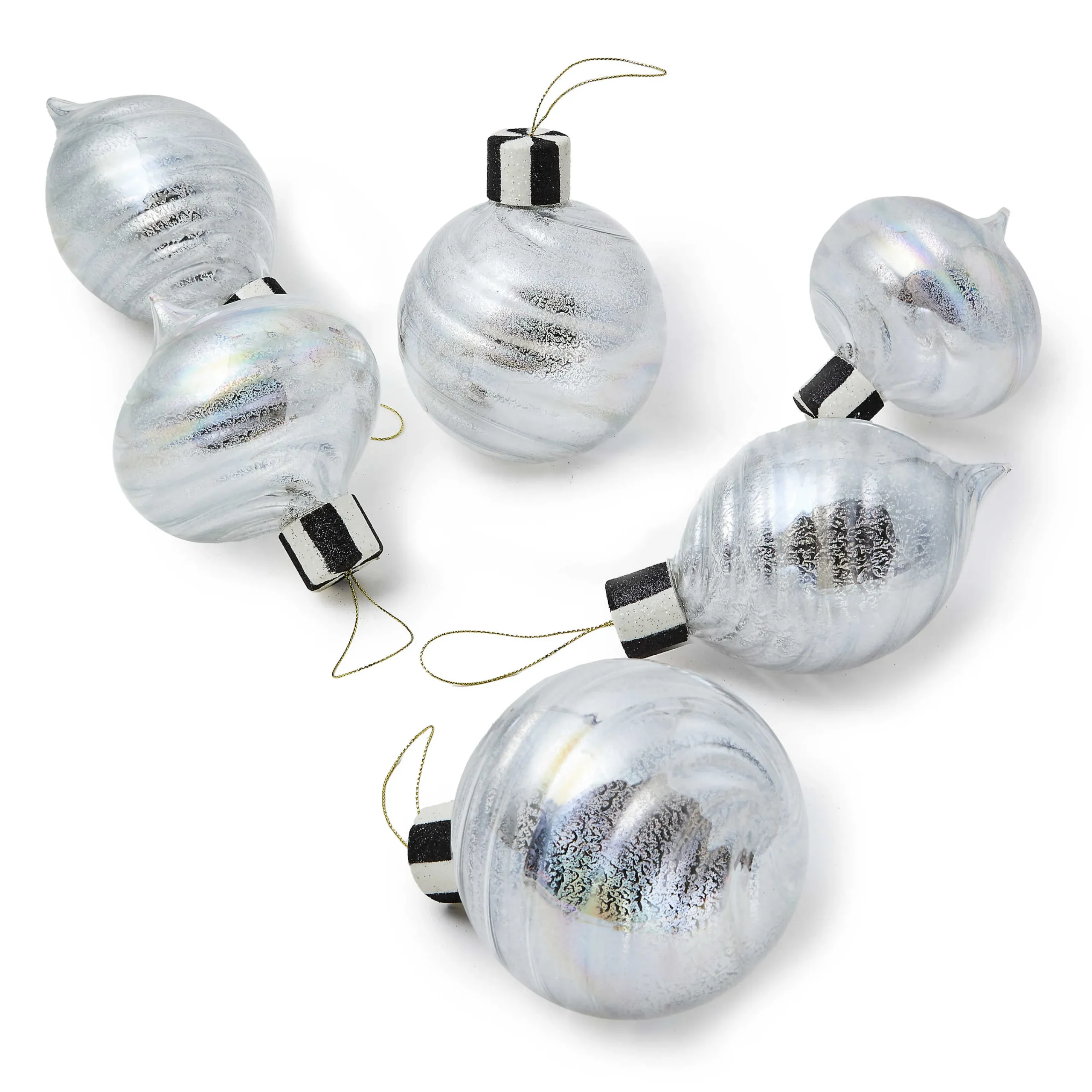MacKenzie-Childs Holiday<Silver Mercury Glass Assorted Ornaments, Set of 6