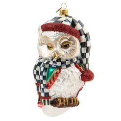 MacKenzie-Childs Holiday<Sleepy Owl Glass Ornament