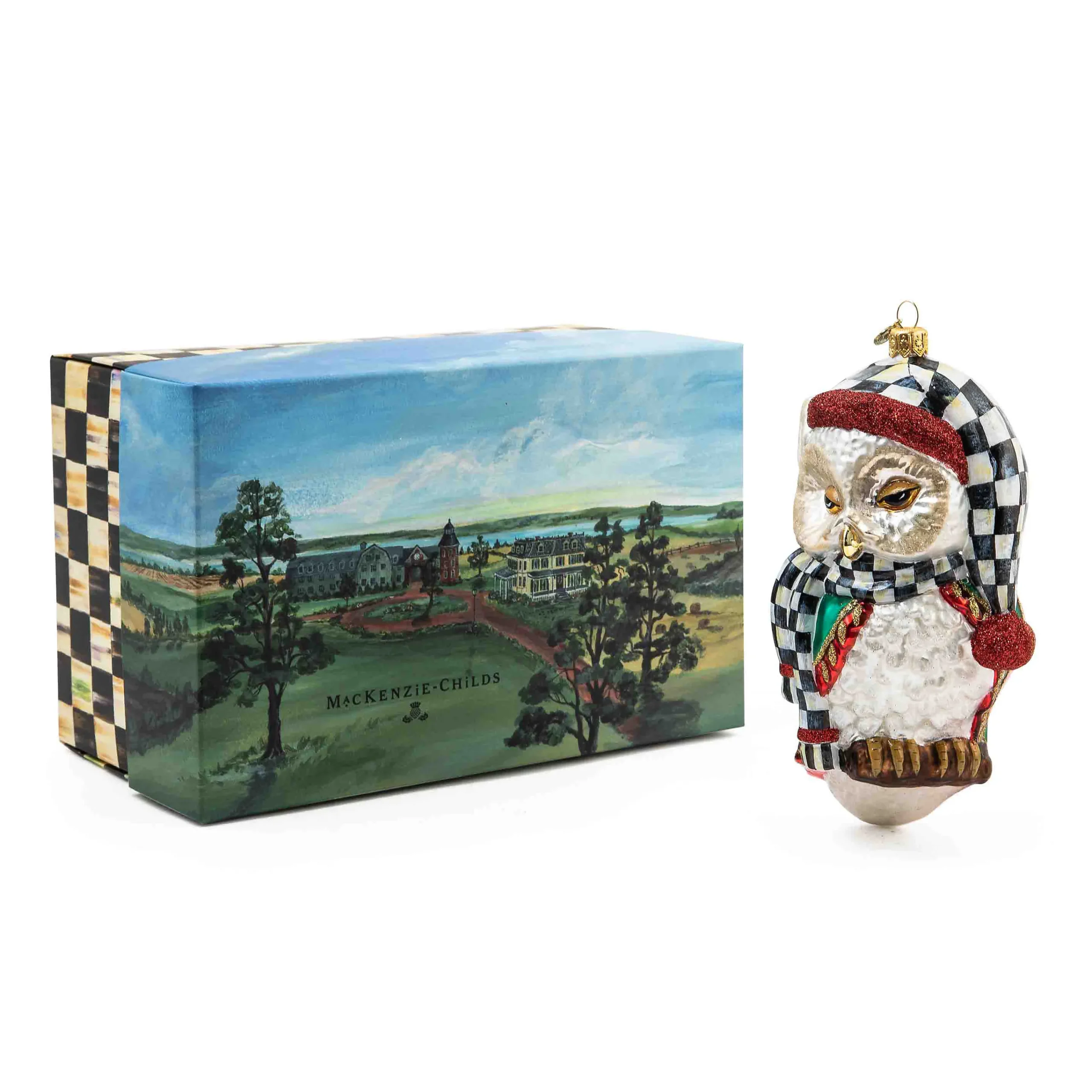 MacKenzie-Childs Holiday<Sleepy Owl Glass Ornament