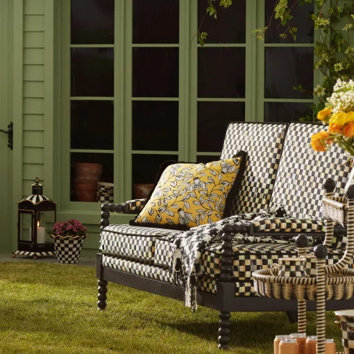MacKenzie-Childs Outdoor|Spring<Spindle Check Outdoor Loveseat