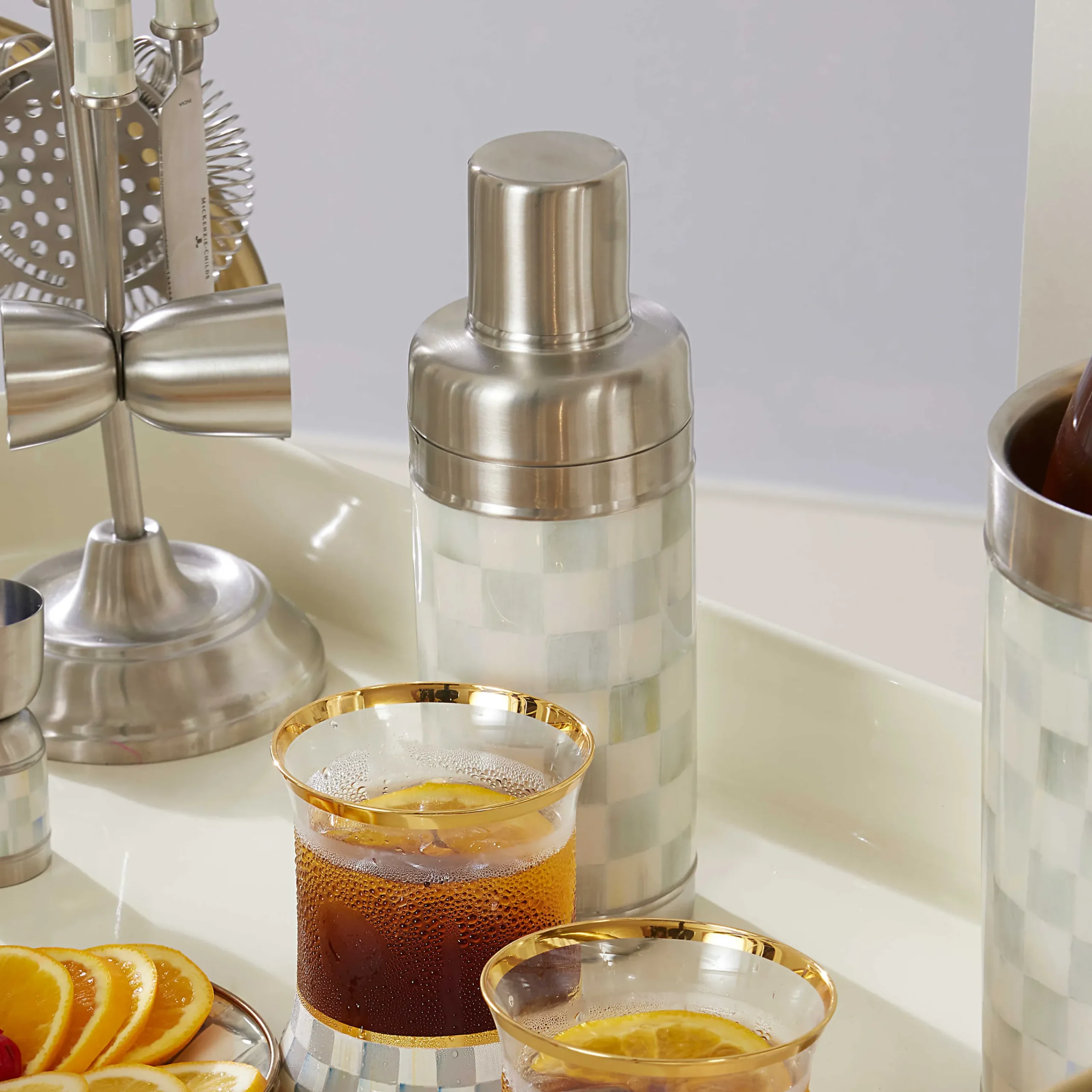 MacKenzie-Childs Fall Entertaining|Bar Entertaining<Sterling Check 3260 Cocktail Shaker