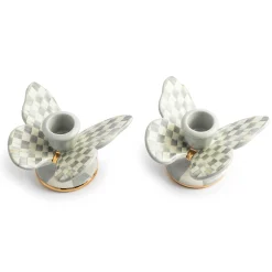 MacKenzie-Childs Spring|Candles & Fragrances<Sterling Check Butterfly Candle Holders, Set of 2