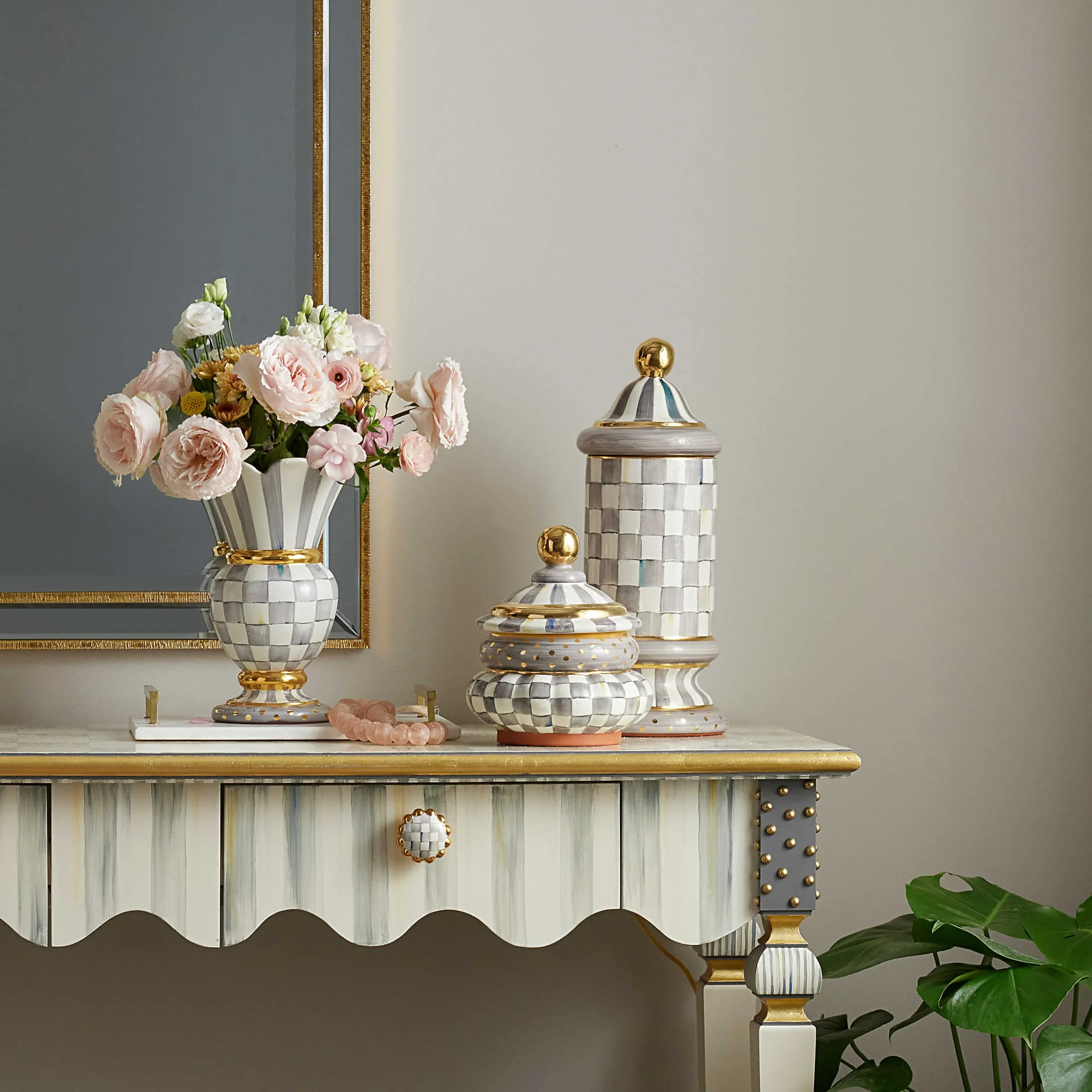 MacKenzie-Childs Kitchen Storage & Organization<Sterling Check Ceramic Column Canister