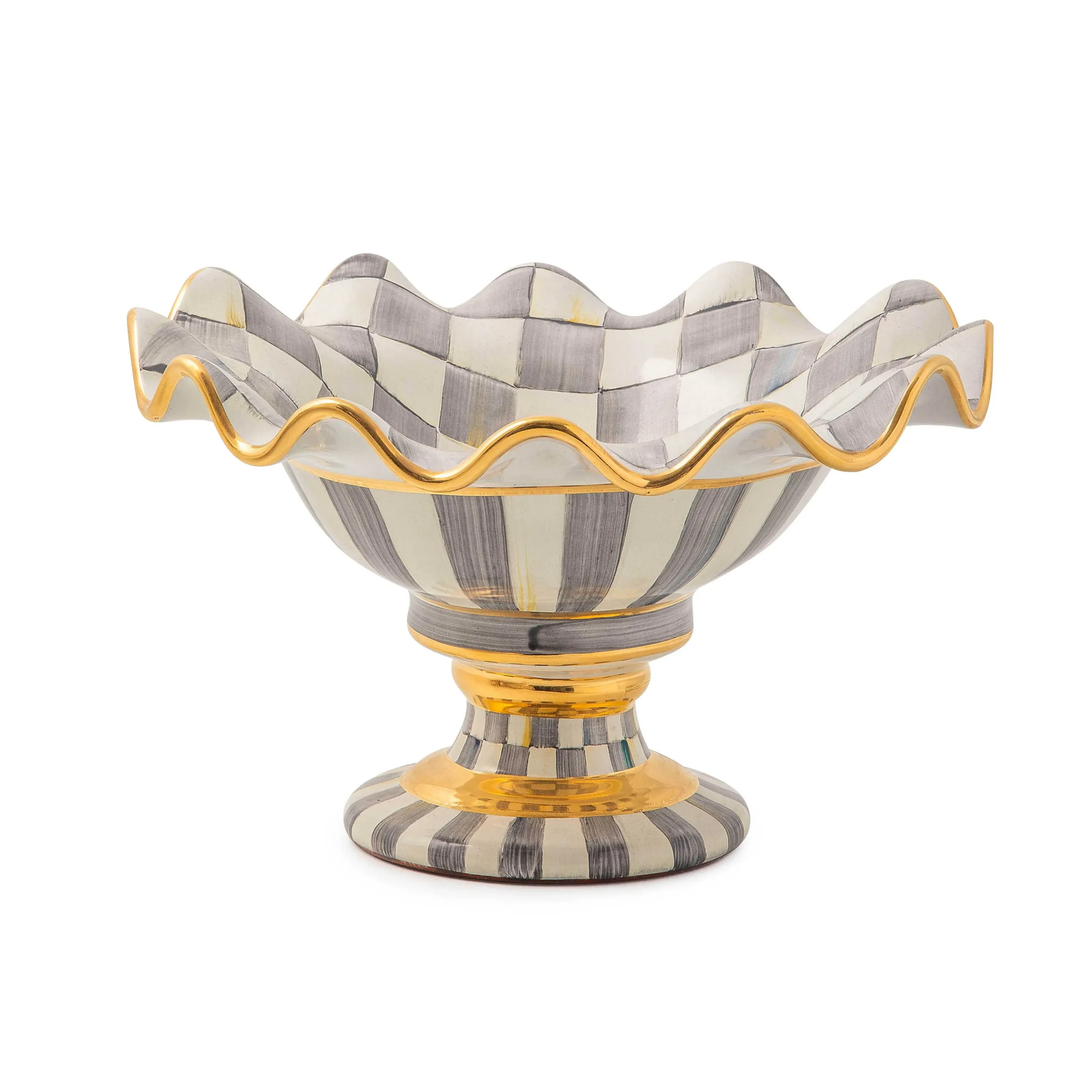 MacKenzie-Childs Serveware<Sterling Check Ceramic Compote