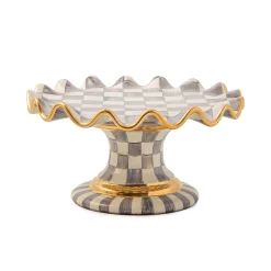 MacKenzie-Childs Serveware<Sterling Check Ceramic Fluted Cake Stand