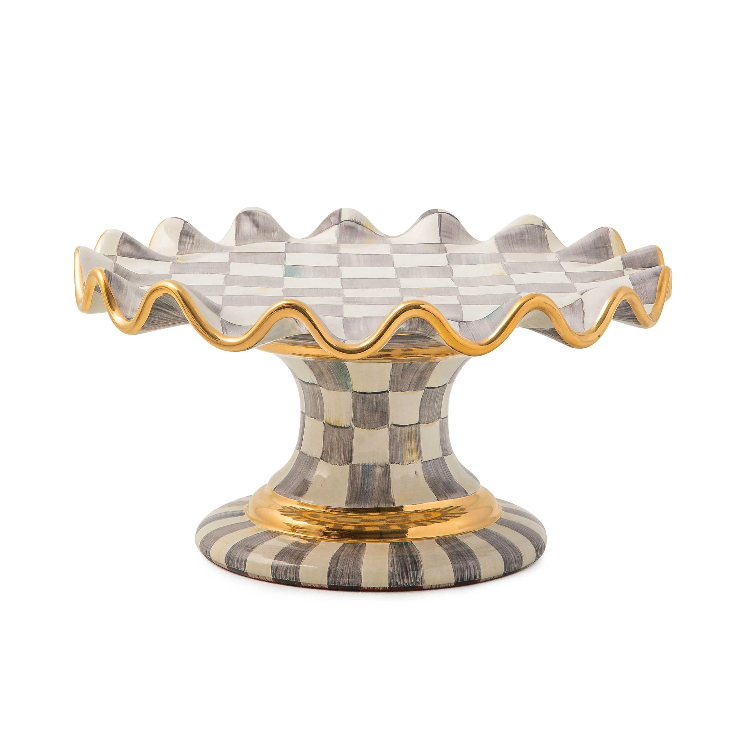 MacKenzie-Childs Serveware<Sterling Check Ceramic Fluted Cake Stand