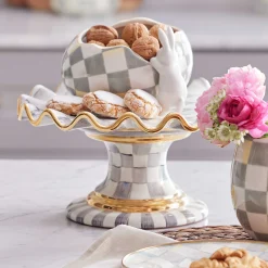 MacKenzie-Childs Serveware<Sterling Check Ceramic Fluted Cake Stand
